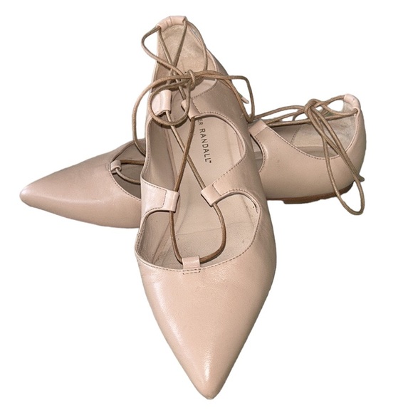 Loeffler Randall Ambra Nude Lace-Up Ankle Wrap Leather Ballet Flats - 8 - Picture 6 of 16